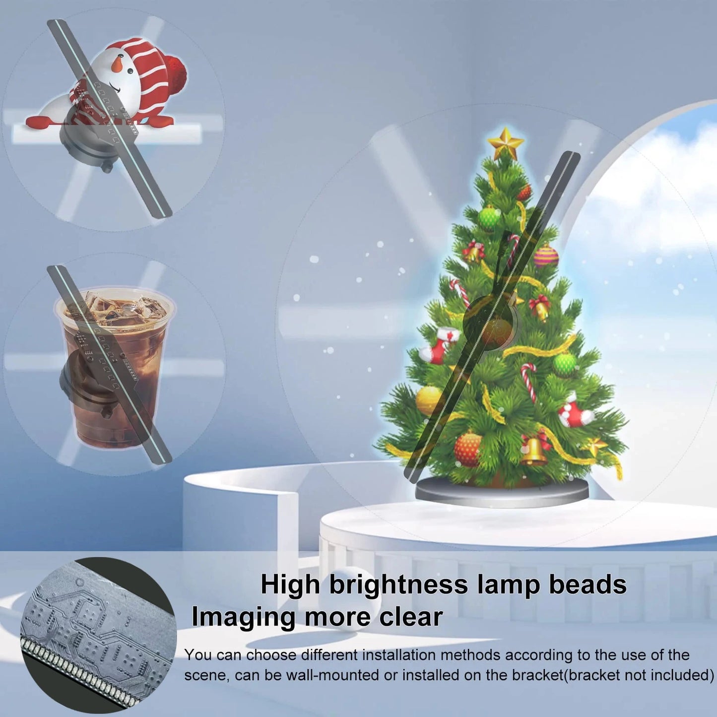 Hologram 3d Ventilator Projector Advertising Display Luces Led light Sign Holographic Player Support Images Video Draw Audiences